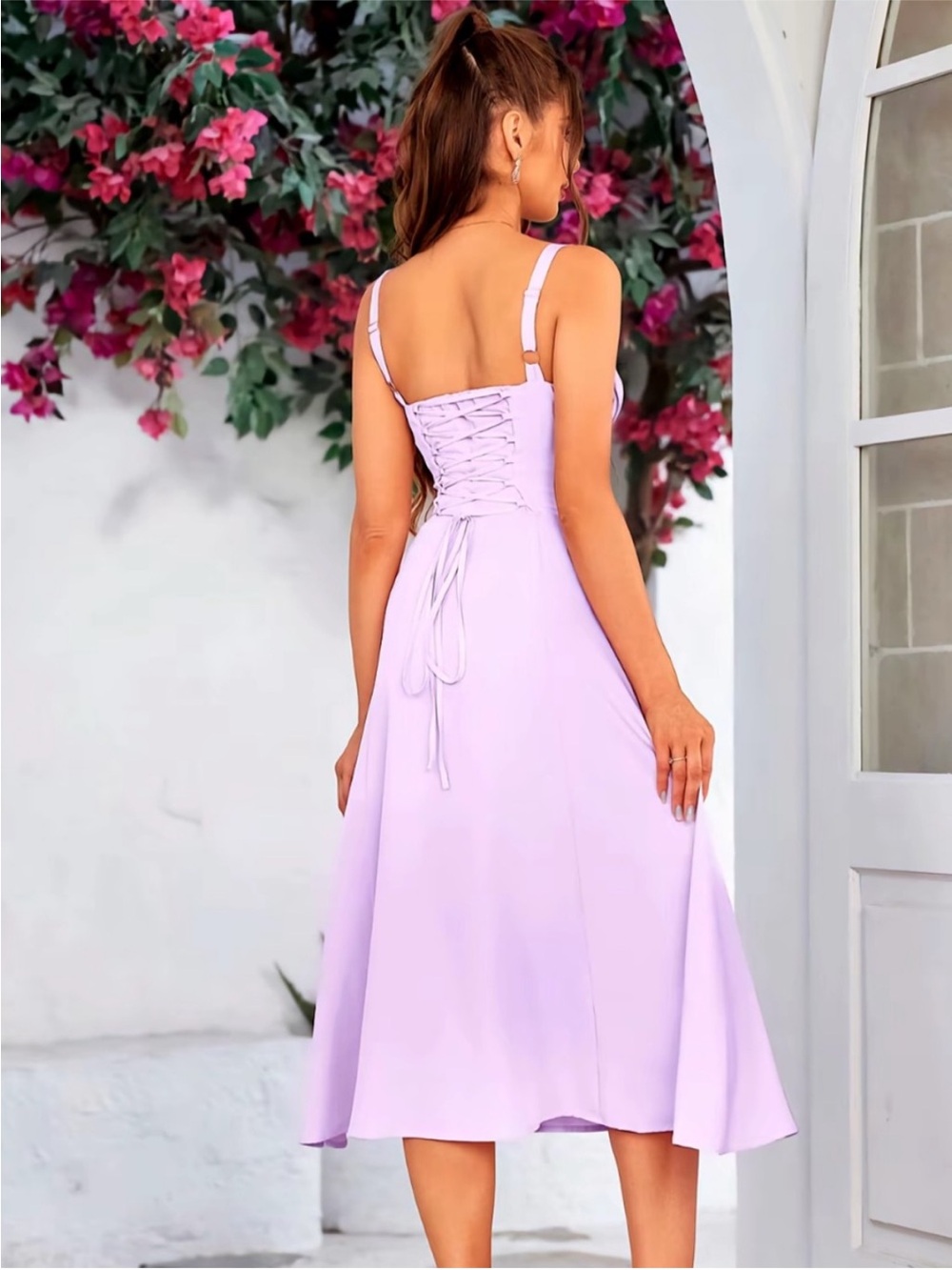 Lilac Lace-Up Back Midi Dress - Women